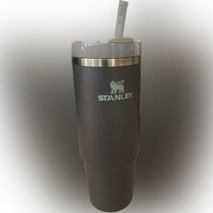 Stanley/BellOaks logo thermos charcoal steel 30oz tumbler, straw, lid NEW unused